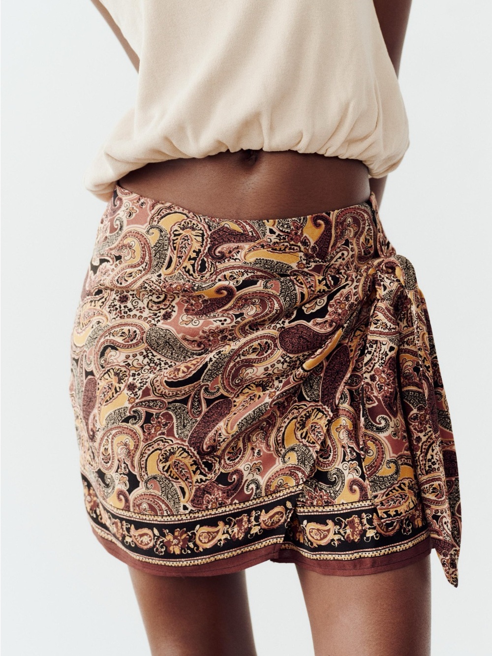 Zara Paisley Wrap Skort in Brown and Cream